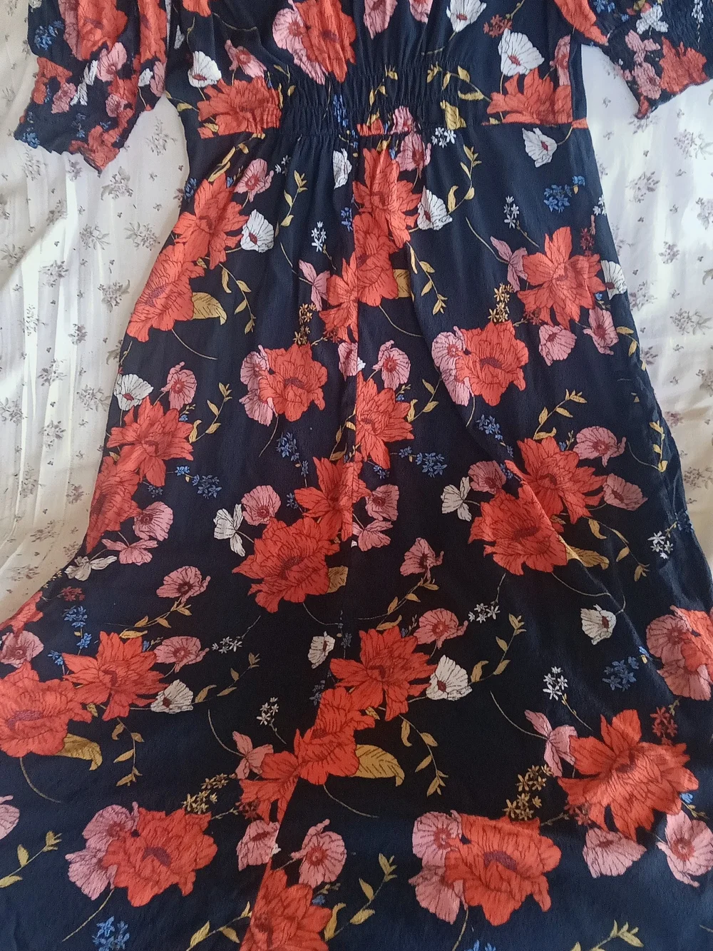 Banana Republic Navy Maxi Dress with Red Floral Print